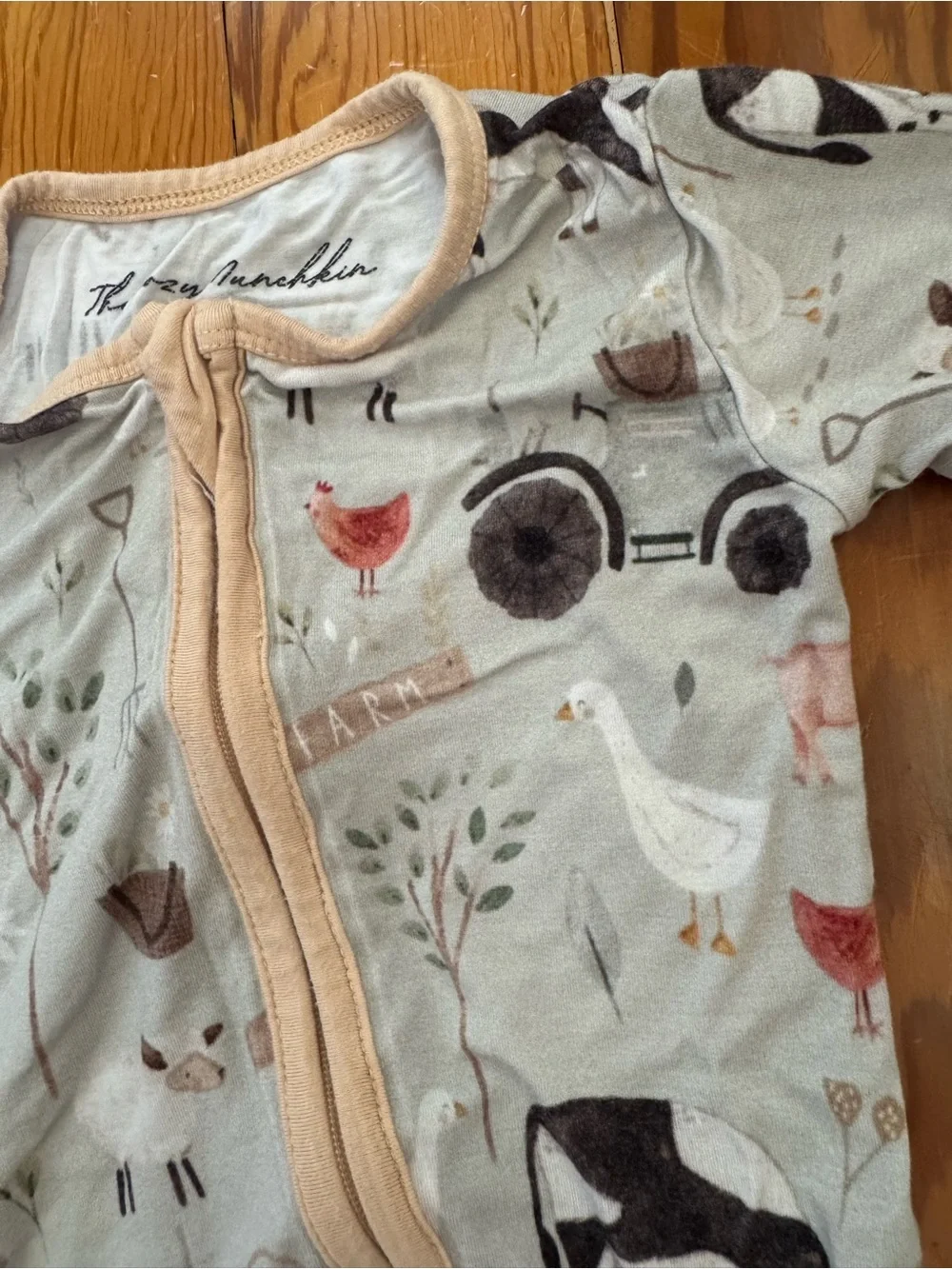 The Cozy Munchkin Farm Print Zip Footie